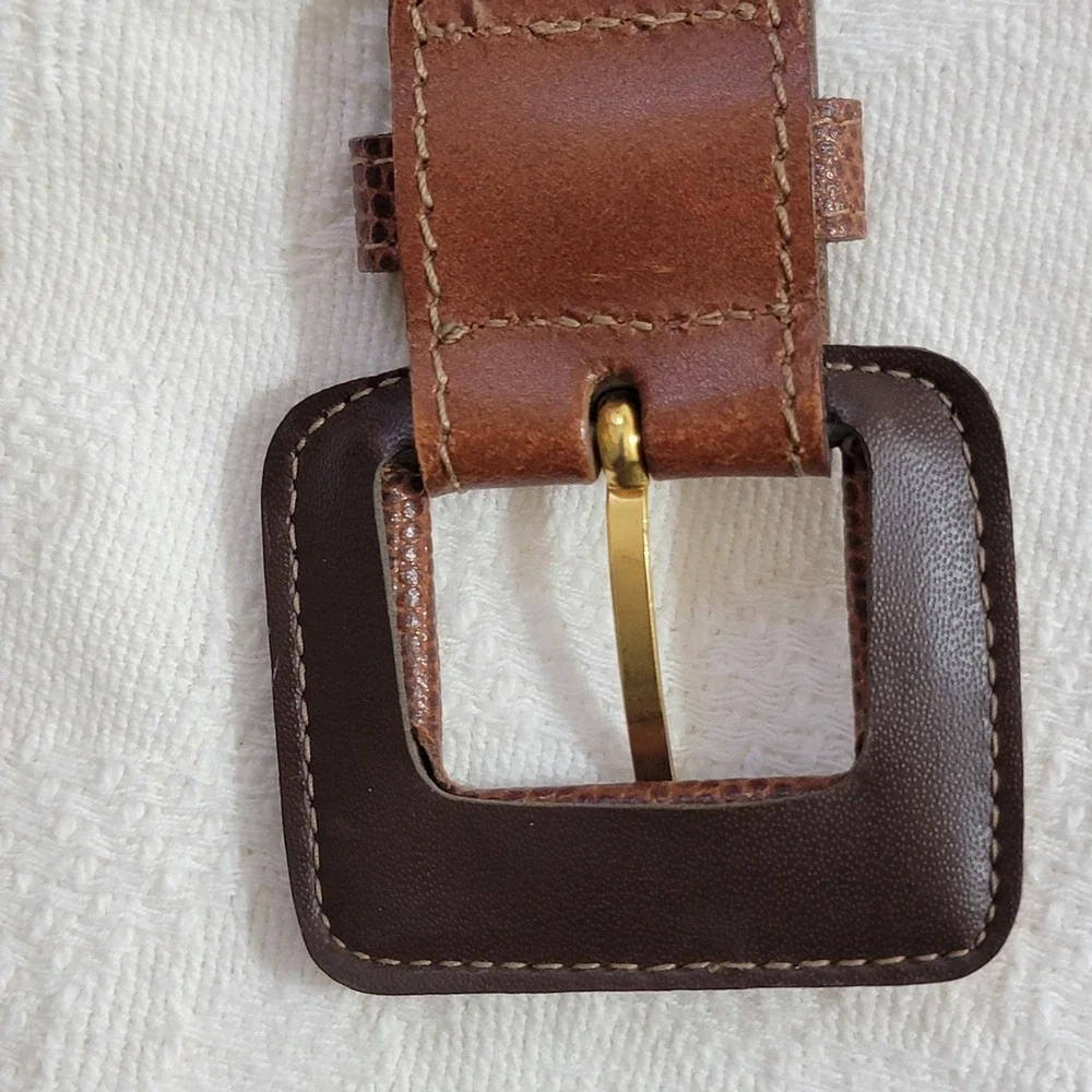 VTG The Limited Wide Brown Leather Belt Made in Italy Rainbow Embroidery Beads L